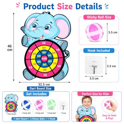 Sticky Ball Dartboard Elephant Design Self-Adhesive Surface for Family Indoor Outdoor Play and Throwing Target Games, Blue Elephant - size: One Size