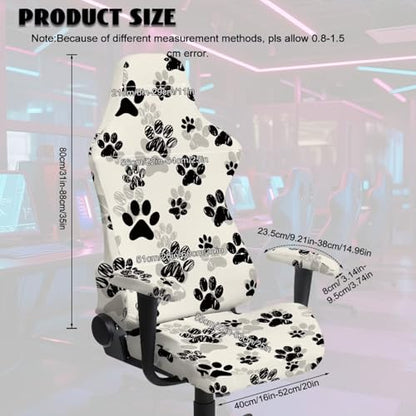 Black Paw Print Gaming Chair Cover Set of 4 Non Slip Breathable Game Chair Cover for Anti Cat Scratch Protection of Computer Gamer Chairs Slipcovers Office Rotating Armchair Protector Covers - color: Black Paw Print