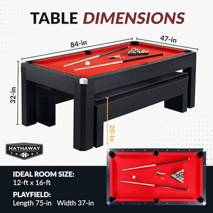 Hathaway Pool Table Combo Set with Benches - color: Black and Red Felt
