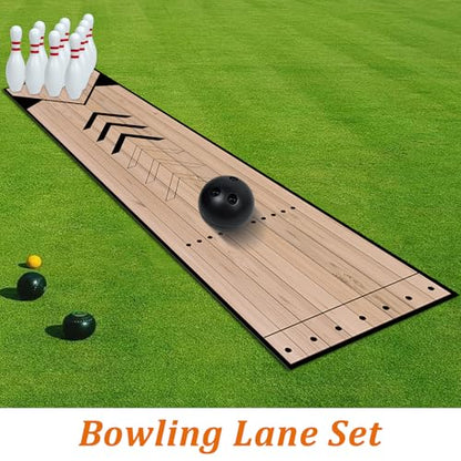 Mini Bowling Set, Home Bowling Ball Set, Indoor & Outdoor Bowling Alley Set with Lane, Bowling Pins & Ball Set, Full Bowling Alley Set for Family & Friends