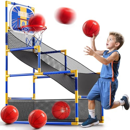 Arcade Basketball Game Indoor, Kids Ajustable Basketball Hoop, Outdoor Carnival Sports Play Toy with 4 Balls and Air Pump, Educational Birthday Gift for Boys Girls 3 4 5 6 7 8 Year Old (Blue)