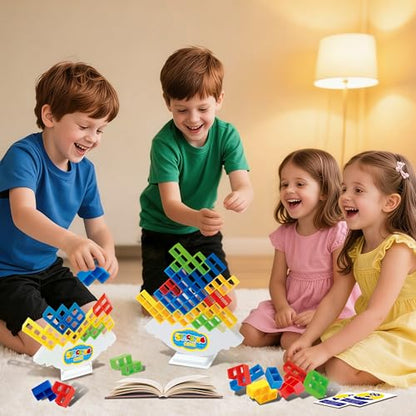 72Pcs Balance Stack Game for Kids 8+ & Adults, w/66 Challenge Cards | Large Balance Stacking Blocks for 2-4 Player, STEM Building Toy for Kids, Giant Balance Tower Game for Family&Party