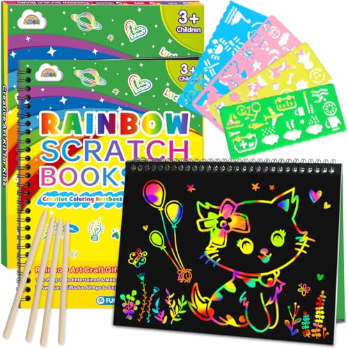 ZMLM Scratch Paper Art Craft: 2 Pack Rainbow Scratch Notebooks Crafts for Kids Ages 4-8 Year Old Girl Birthday Gift Games for Kids Arts Kits School Party Toys Activity - style: Classic