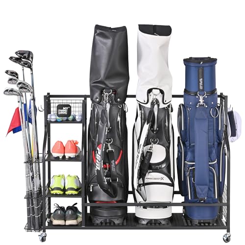 Mythinglogic Golf Storage Garage Organizer, Golf Bag Storage Stand and Other Golfing Equipment Rack, Extra Storage Rack for Golf Clubs - color: 3 golf bag rack