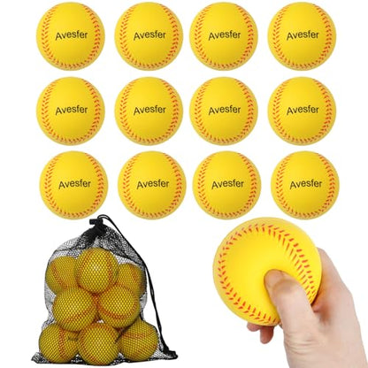 Foam Baseballs 12 Pack Soft Practice Baseballs 9 inch Foam Balls with Mesh Bag for Kids Youth Teenager Safe for Catching,Throwing and Batting Practice