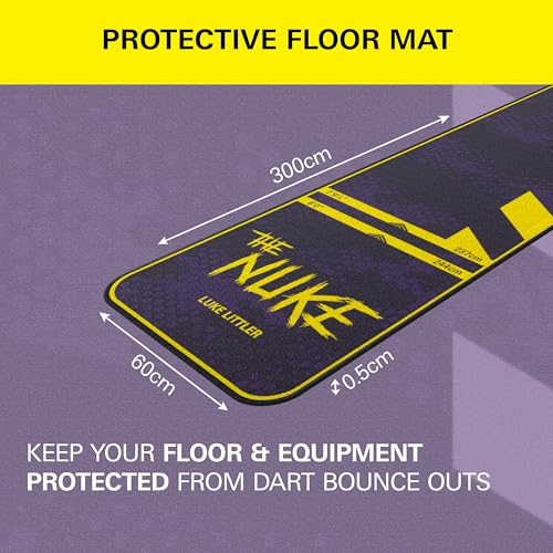 Target Darts Luke Littler Dart Mat, The Nuke Darts Mat | Dart Oche Mat with Soft Tip and Steel Tip Throw Line Distances | Non Slip Carpet Mats for Floor and Dart Tips Protection