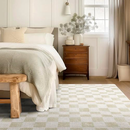 EVERGRACE Checkered Plaid Area Rug 6x9, Soft Faux Wool Rugs Washable Anti Slip Rugs Large Rug Carpet for Entryway Bedroom Living Room Hallway Kitchen Dining Room and Laundry Room, Beige - color: Beige, size: 6' x 9' (Rectangular)
