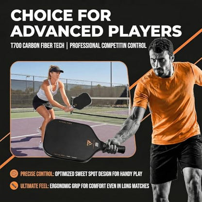 T700 Carbon Fiber Pickleball Paddle, Pickleball Set 16mm Pickle Ball Rackets with CMS Matte Surface Lightweight Honeycomb Core & Durable Edge Frame Larger Sweet Spot - color: PRO -2 Rackets