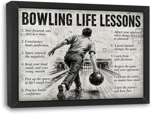Bowling Wall Art Bowling Life Lessons Framed Wall Decor Sports Motivational Quotes Canvas Pictures Sign Poster Decorations Print Painting Artwork for Man Boy Room Living Room Bedroom 16x12inch - color: Bowling, size: 12"L x 16"W