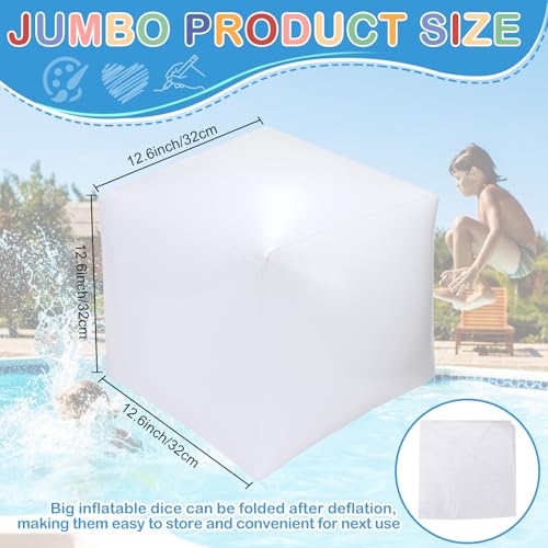 4 Pieces Jumbo Inflatable Dice 12.6 Inch Giant Large Inflatable Dice DIY Painting Crafts for Indoor Outdoor Lawn Game Pool Casino Themed Game Bunco Night Birthday Party Board Game (Blank White) - color: Diy Pattern
