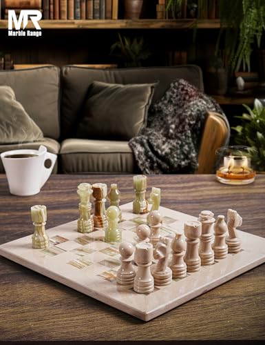 Marble Chess Set 12" Inches Verona and Green with Storage Box and 2 Extra Queen Handmade Classic Board Games for Adults, Luxury Chess Board & Marble Chess Set for Adults - color: Verona & Green