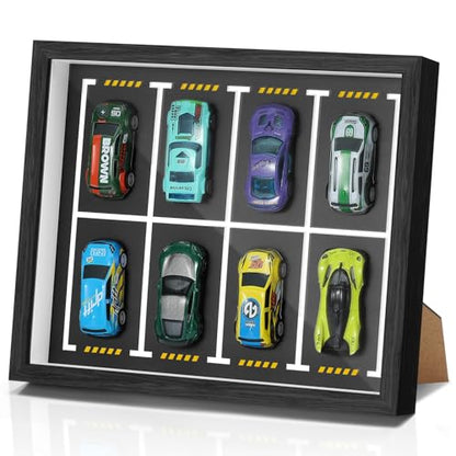 JupDec Magnetic 1:64 Diecast Display Frame, Clear Acrylic Model Car Shadow Box with Parking Layout Mat for Matchbox Hot Wheel, Dustproof Wall Mount or Tabletop Display Box, Ideal Gift for Collectors - size: 1 Pack