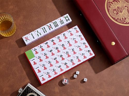 Mose Cafolo Chinese Mahjong Set X-Large 146 Numbered Melamine 1.5" Large Size Tile with Carrying Travel Case, English Manual, Pro Complete Mahjongg Game Set (Majiang, Mah Jongg) - color: Green Tiles