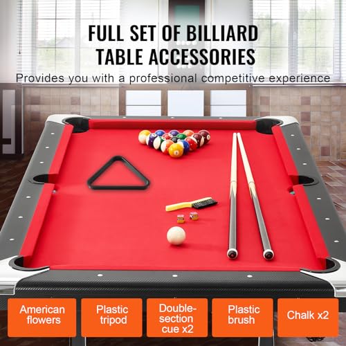 VEVOR Billiards Table, 6.3 ft Pool Table, Portable Foldable Space-Saving Table, Billiard Table Set Includes Balls, Cues, Chalks and Brush, Black with Red Cloth, Perfect for Family Game Room Kid Adult