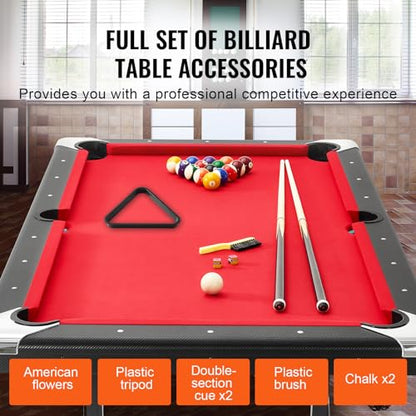 VEVOR Billiards Table, 6.3 ft Pool Table, Portable Foldable Space-Saving Table, Billiard Table Set Includes Balls, Cues, Chalks and Brush, Black with Red Cloth, Perfect for Family Game Room Kid Adult