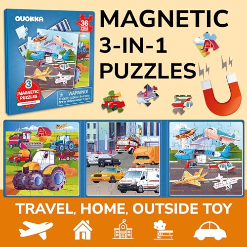 QUOKKA Magnetic Puzzles for Kids Ages 4-6 – 36 Pieces Sudoku Toddler Puzzles Ages 2-4 – Travel Games for Kids 3-5 – Learning Transport Toddler Travel Toys – Car Airplane Road Trip Games for Boys&Girls - style: 8. TRANSPORT 24 PCS