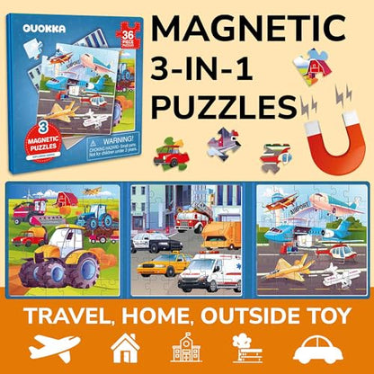 QUOKKA Magnetic Puzzles for Kids Ages 4-6 – 36 Pieces Sudoku Toddler Puzzles Ages 2-4 – Travel Games for Kids 3-5 – Learning Transport Toddler Travel Toys – Car Airplane Road Trip Games for Boys&Girls - style: 8. TRANSPORT 24 PCS