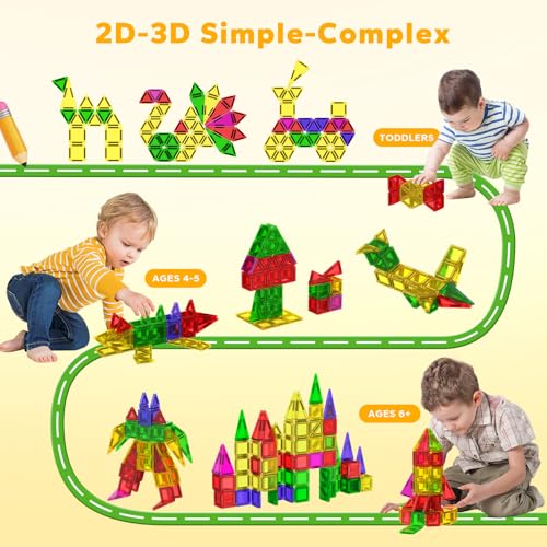 112PCS Mini Magnetic Tiles for Kids, Magnetic Tiles Travel Set with Iron Box, Portable Construction Toys STEM Educational Building Set for Kids Ages 4-8 Toddlers, Boys & Girls Birthday New Year Gift - style: 112 PCS