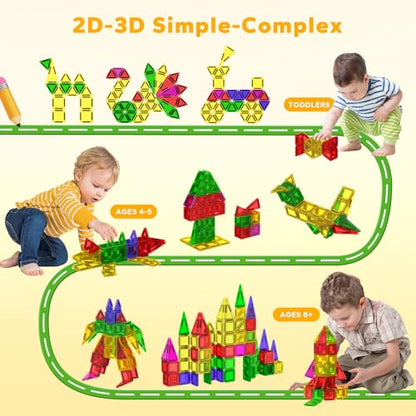 112PCS Mini Magnetic Tiles for Kids, Magnetic Tiles Travel Set with Iron Box, Portable Construction Toys STEM Educational Building Set for Kids Ages 4-8 Toddlers, Boys & Girls Birthday New Year Gift - style: 112 PCS