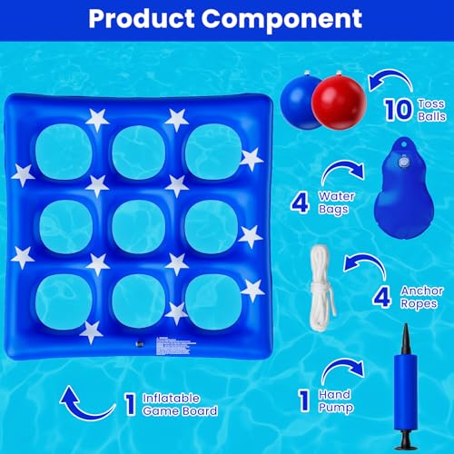 Pool Party Toys Games Set - Giant Inflatable Tic Tac Toe Float Game, Outdoor Pool Games for Adults Kids Family Pool Toys for 2-10 Players, Fun Swimming Beach Yard Activities with 10 Balls for Ages 6+ - size: Basic -- 56" x 56"