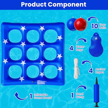 Pool Party Toys Games Set - Giant Inflatable Tic Tac Toe Float Game, Outdoor Pool Games for Adults Kids Family Pool Toys for 2-10 Players, Fun Swimming Beach Yard Activities with 10 Balls for Ages 6+ - size: Basic -- 56" x 56"