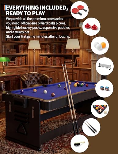 7 ft 3-in-1 Multi-Game Table Air Hockey, Billiards & Ping Pong Combo with Powerful Airflow & Full Accessories for Game Room, Basement, Family Fun
