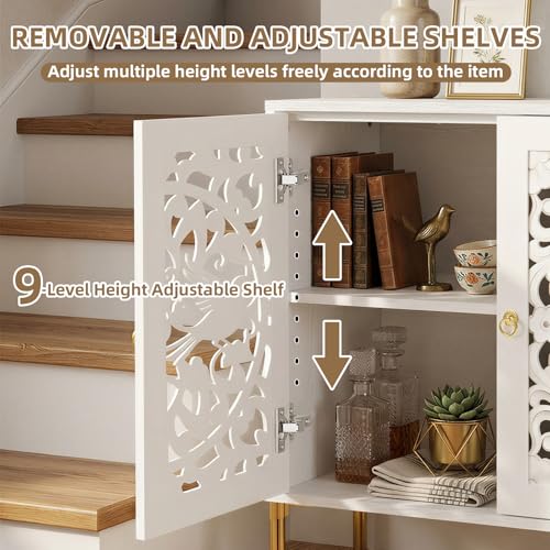 DHZ Accent Cabinet with Doors, Hollow-Carved Pattern Buffet Cabinet with Storage, Freestanding Sideboard Cabinet for Living Room Dining Room Entryway