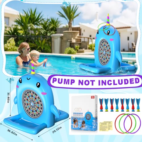 Swimming Pool Toys, 2-in-1 Inflatable Floating Dart Board Water Game, Darts Hoop Rings Outdoor Pool Games, Beach Yard Indoor Playset, Summer Family Party Birthday Gift for Teen and Adults,