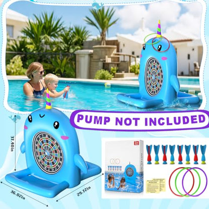 Swimming Pool Toys, 2-in-1 Inflatable Floating Dart Board Water Game, Darts Hoop Rings Outdoor Pool Games, Beach Yard Indoor Playset, Summer Family Party Birthday Gift for Teen and Adults,