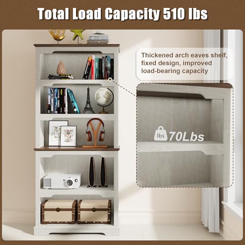 70 inch Tall White Bookcase Bookshelf, 5-Tier Open Storage Shelf, 31.5'' Wide Standing Bookshelves for Home, Office, Bedroom, School, Library, 31.5W * 11.81D (White Espresso, Open Storage) - color: White Espresso