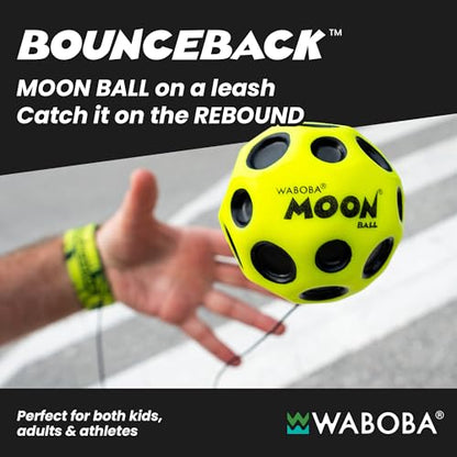 Waboba Bounceback Returning Yellow Moon Ball Hyper Bouncy Balls, Extreme Bounce and Fun, Super High Bouncing Ball for Active Play and Outdoor Games - style: Yellow