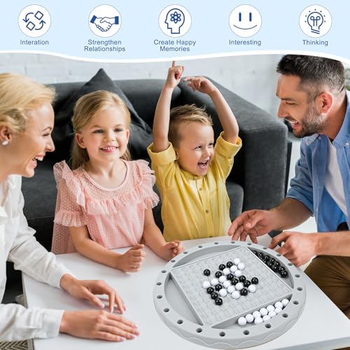 3 in 1 Board Games, 5-in-eine-Reihe-Spiel & Magnetic Chess & Rope Untangling Puzzle Game, 40 Pcs Stones, 100 Perlen, 10 String & Portable Storage Bag, Multi-Level Challenges Use for Kids Adults