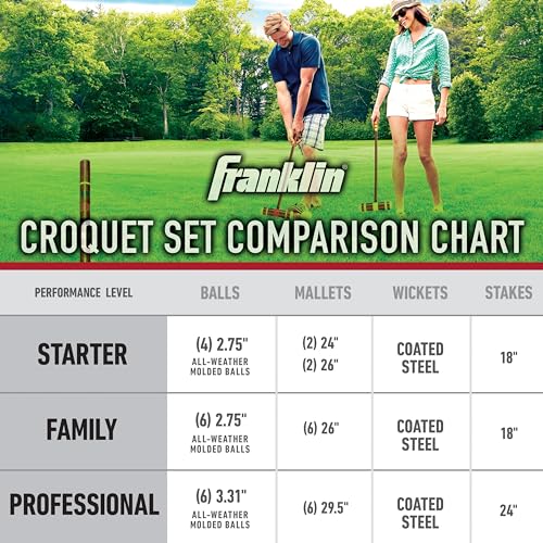Franklin Sports Portable Backyard Croquet Sets - Complete 4 + 6 Player Croquet Sets with Mallets, Croquet Balls + Wickets Included - Outdoor Family Lawn Game Sets - style: Professional