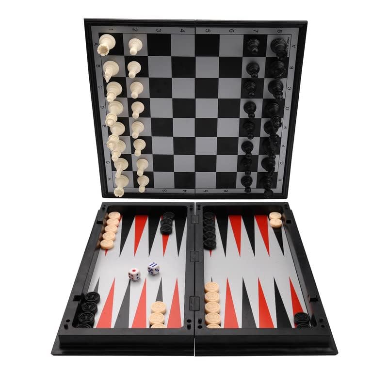 KAILE 13" Magnetic Chess Sets, 3 in 1 Travel Chess Checkers Backgammon Set with Folding Case - size: 13"