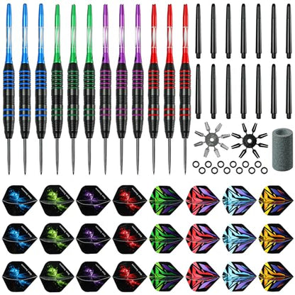 WINSDART Steel Tip Darts 12 Pack Set with Nonslip Iron Barrel Aluminum Dart Shafts and Flights Darts Sharpener an Gift Box - color: Multicolor 2-Darts-G