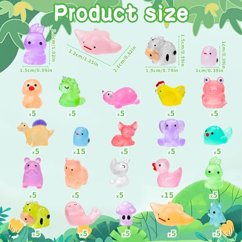 120PCS Glow in the Dark Mini Resin Animals 20 Styles of Luminous Ducks dinosaurswls Frogs and More Tiny Figurines for Fairy Garden Aquarium Terrarium Potted Plants Dollhouse Decor - style: 120Pcs-Animals Style 2