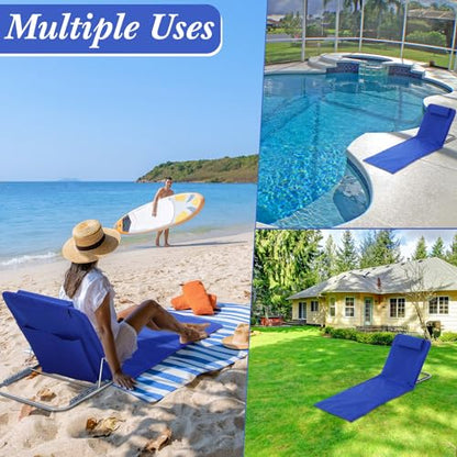 Beeveer 4 Pack Beach Lounge Chaise Chairs with 2 Folding Side Tables Portable Tanning Chair 5 Position Adjustable Lightweight for Sunbathing, Outdoor Yard, Lawn,Camping(Deep Blue)