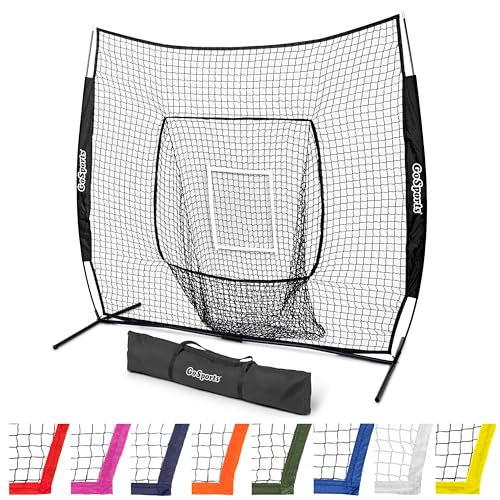 GoSports 7 x 7 ft Baseball & Softball Nets - Available in Team Colors - Batting & Pitching Net with Strike Zone - color: Black