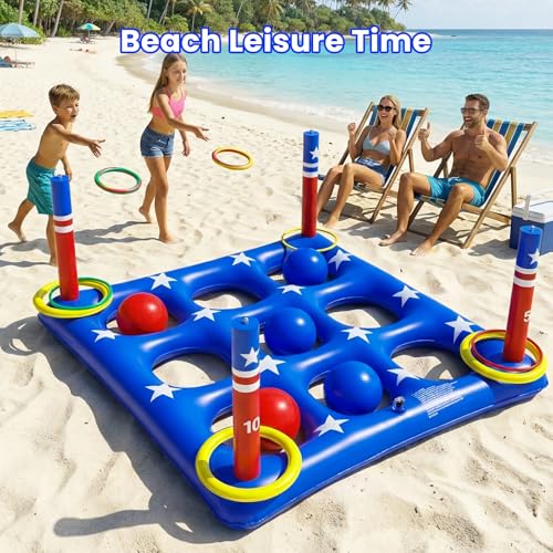 Pool Party Toys Games Set - Giant Inflatable Tic Tac Toe Float Game, Outdoor Pool Games for Adults Kids Family Pool Toys for 2-10 Players, Fun Swimming Beach Yard Activities with 10 Balls for Ages 6+ - size: Upgraded -- 56" x 56"