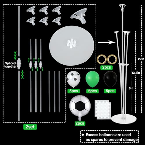 Soccer party Balloons Stand Kit 2 Sets with 2 Soccer Foil Balloons Arch Kit Green White Black Themed Centerpiece for Tables for 2026 World Men Boys Football Game Sports Birthday Party Decorations - style: Soccer