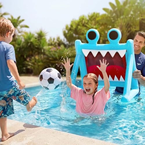 Funscape Kids Soccer Pool Toy, Inflatable Soccer Goal w/Balls, 2-in-1 Kick & Toss Water Pool Game, Outdoor Sport Backyard Game, Summer Beach Yard Party Gift for 3 4 5 6 7 8 Year Old Toddler Boy Girl - style: Monster Mouth