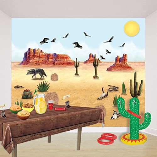 Beistle Inflatable Cactus Ring Toss – 2 Pack Blow-Up Plant Targets with 6 Rings Total, Fun Western-Themed Party Activity, Picnic Event Set, Carnival & Summer Poolside Backyard Competition, 21" & 7¼"