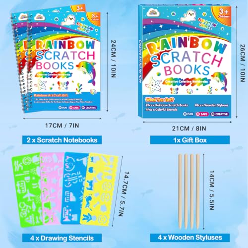 ZMLM Scratch Paper Art Craft: 2 Pack Rainbow Scratch Set for 3 4 5 6 7 8 9 10 Years Old Girls Boys Students Drawing Coloring Black Magic Art Supplies Kits Gifts School Birthday Party Toys (Ocean) - style: Ocean