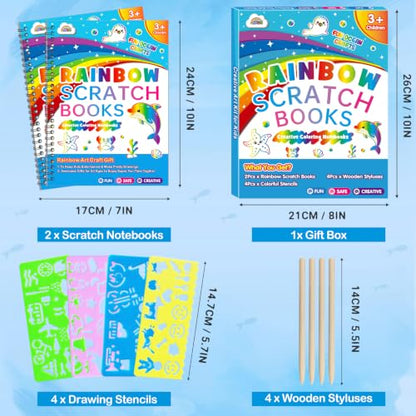 ZMLM Scratch Paper Art Craft: 2 Pack Rainbow Scratch Set for 3 4 5 6 7 8 9 10 Years Old Girls Boys Students Drawing Coloring Black Magic Art Supplies Kits Gifts School Birthday Party Toys (Ocean) - style: Ocean