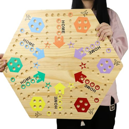 Extra Large 23.6 Inches Wahoo Marble Board Game 4 and 6 Players 2 Sided Painted Thicken Wood Board Perfect Game for Family Friends Party - color: Log, style: 23.6 Inch