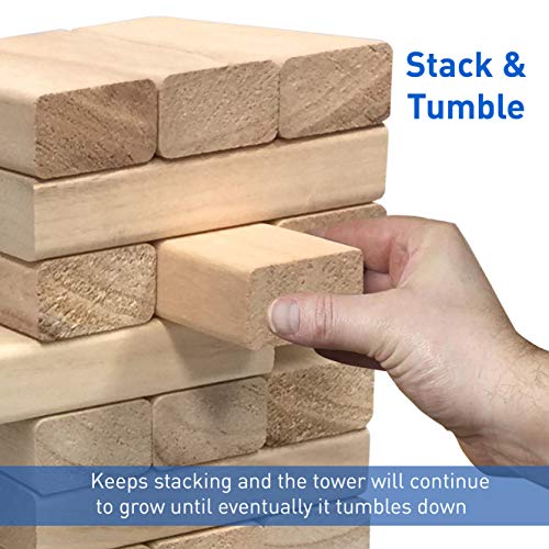 EASYGO PRODUCTS 54 Piece Large Wood Block Stack & Tumble Tower Toppling Blocks Game Great for Game Nights for Kids, Adults & FamilyStorage Bag