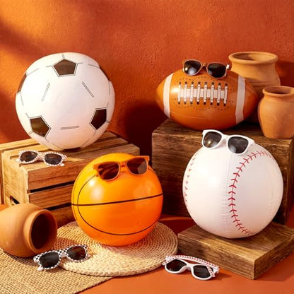 48 Pcs Inflatable Sports Beach Balls wtih Glasses for Party Favors Variety Pack Basketball, Baseball, Football, Soccer Beach Balls Sports Themed Summer Pool Birthday Decorations - style: Sports