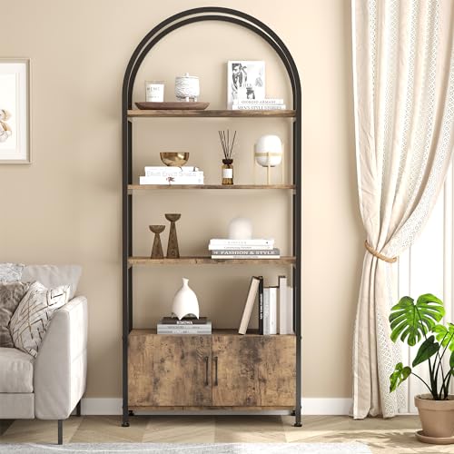 GAOMON Bookshelf with Door, 71.5 Inch Tall Bookcase with Storage Cabinet Shelf, 4-Tier Modern Display Shelf for Bedroom Living Room - color: Black
