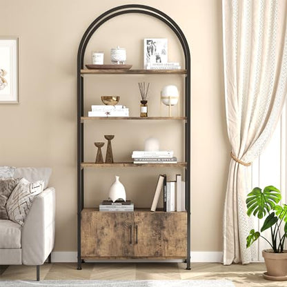 GAOMON Bookshelf with Door, 71.5 Inch Tall Bookcase with Storage Cabinet Shelf, 4-Tier Modern Display Shelf for Bedroom Living Room - color: Black