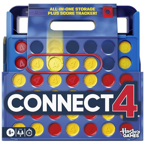 Official Hasbro Games Connect 4 Game (2025 Edition) | All-in-1 Storage, Carrying Case, Score Tracker | Ages 6+ | 2 Players | Family Games for Kids